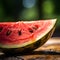 A close-up of a juicy and ripe watermelon slice on a sunn generative AI