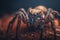 a close up of a jumping spider on a bed of dirt