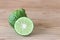 Close Up the Kaffir lime Bergamot on wood background