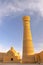 Close-up on Kalon minaret at sunset in Bukhara