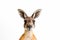 A close up of a kangaroo on a white background. Generative AI image.