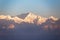 Close-up Kangchenjunga mountain in the morning with blue and orange sky that view from The Tiger Hill in winter at Tiger Hill.