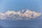 Close-up Kangchenjunga mountain in the morning with blue and orange sky that view from The Tiger Hill in winter at Tiger Hill.