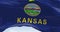 Close-up of Kansas state flag waving in the wind. Kansas is a state in the Midwestern United States. Rippled Fabric. Textured