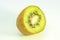 Close-up of a kiwifruit in front of a white background