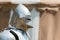 Close-up of knight with metal armor helmet