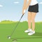 Close up of lady golfer putting. Golf course resort scenes of players and holes