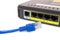 Close up LAN UTP RJ45 Cat5e In front of ADSL Router