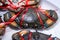 Close-up of a large crab with a rope tied for food