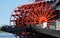 Close Up of a Large Red Paddle Wheel