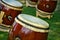 Close-up of a large Taiko drum for traditional Japanese drummers