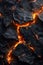 A close up of a lava flow with orange flames, AI