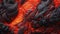 Close-up of a lava flow of volcano texture background. Magma textured molten rock surface banner for wallpaper