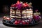 Close-up layered cake with a variety of berries