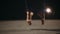 Close up of legs ballet male dancer. Choreographer is performing choreography on classic theater stage. Man is warming