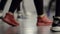 ,Close-up of legs of walking women in sports sneakers. Action. Stylish women`s sneakers for sports or fitness in gym
