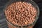 close-up of the lentils soaked in a glass of water