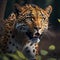Close up leopard in forest. Generative AI
