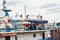 Close up lifeboat on cargo ship in the port