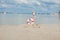 Close-up Of Lifebuoy on the beach on baby background. Safety on the water