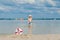 Close-up Of Lifebuoy on the beach on baby background. Safety on the water