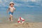 Close-up Of Lifebuoy on the beach on baby background. Safety on the water