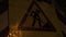 Close-up light up, flashing road works sign. Warning sign. Road works. Road repair.