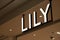 Close up LILY store sign.