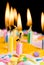 Close up of lit birthday candles