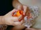 Close up of little baby`s hands playing playdough