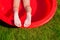 Close-up of a little girl\'s legs in the pool