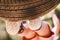 Close up of little girls feet swinging on tire swing at preschool