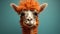 A close up of a llama with an orange hair. Generative AI image.