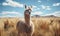 Close-up llama stands tall in a vast Bolivian field. Created by AI
