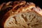 close-up of loaf with crispy, crackling crust and chewy interior