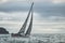 Close-up lone yacht sailing in the sea. Ireland.