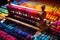 close-up of a loom machine weaving colorful threads