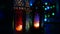 Close up low light studio set up shot of lighted lantern - showing ramadan kareem or eid mubarak celebration conceptual