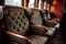 close-up of luxurious vintage train seats with intricate patterns