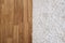 Close-up luxury white carpet on laminate wood floor in living room, interior decoration