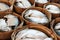 Close up of Mackerel fish in wooden basket.