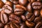 Close Up macro a group roasted brown coffee bean grains background.shallow focus effect.