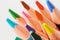 Close up macro shot of color pencil pile pencil nibs