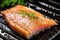 close-up macro shot of flaky marlin steak on a pan