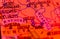 Close up macro shot on old geographic map , Kiev , Ucraine on focus on red warning light due the war