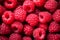 Close up macro texture raspberry berries. Fresh ripe raspberries background. Healthy and vegetarian food concept. Generative AI