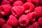 Close up macro texture raspberry berries. Fresh ripe raspberries background. Healthy and vegetarian food concept. Generative AI