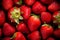 Close up macro texture strawberry berries. Fresh ripe strawberries background. Healthy and vegetarian food concept. Generative AI