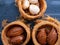 close up macro of three turkish baklava with nuts