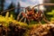 A close-up macro view of an ant in a forest